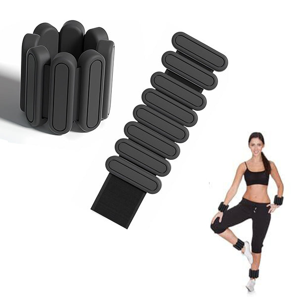 Pair of Adjustable Wrist Ankle Weights Wearable Bangles Silicone Bracelet for Yoga Aerobics Gym Black