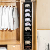 10-Pocket Hanging Hat Rack  Closet Cap Organizer for Baseball Shoes Black