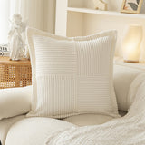 2Pcs Boho Splicing Striped Corduroy Pillow Covers Cross Stitching Textured Throw Pillowcases Home Decor Cream