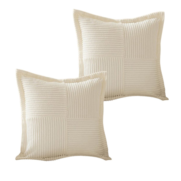 2Pcs Boho Splicing Striped Corduroy Pillow Covers Cross Stitching Textured Throw Pillowcases Home Decor Cream