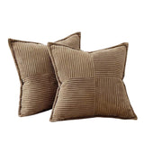 2Pcs Boho Splicing Striped Corduroy Pillow Covers Cross Stitching Textured Throw Pillowcases Home Decor Brown