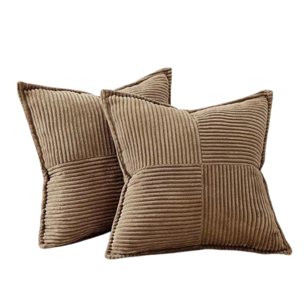 2Pcs Boho Splicing Striped Corduroy Pillow Covers Cross Stitching Textured Throw Pillowcases Home Decor Brown