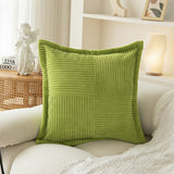 2Pcs Boho Splicing Striped Corduroy Pillow Covers Cross Stitching Textured Throw Pillowcases Home Decor Green