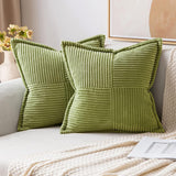 2Pcs Boho Splicing Striped Corduroy Pillow Covers Cross Stitching Textured Throw Pillowcases Home Decor Green