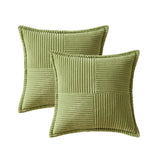 2Pcs Boho Splicing Striped Corduroy Pillow Covers Cross Stitching Textured Throw Pillowcases Home Decor Green