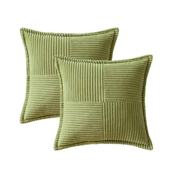 2Pcs Boho Splicing Striped Corduroy Pillow Covers Cross Stitching Textured Throw Pillowcases Home Decor Green