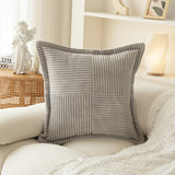 2Pcs Boho Splicing Striped Corduroy Pillow Covers Cross Stitching Textured Throw Pillowcases Home Decor Grey