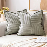 2Pcs Boho Splicing Striped Corduroy Pillow Covers Cross Stitching Textured Throw Pillowcases Home Decor Grey
