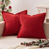 2Pcs Boho Splicing Striped Corduroy Pillow Covers Cross Stitching Textured Throw Pillowcases Home Decor Red
