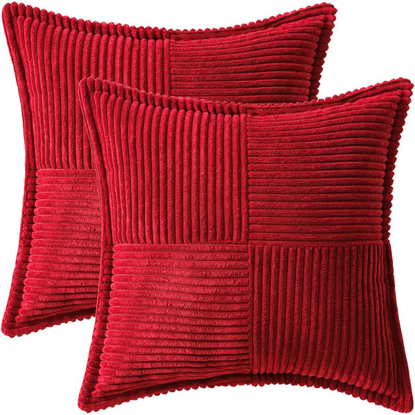 2Pcs Boho Splicing Striped Corduroy Pillow Covers Cross Stitching Textured Throw Pillowcases Home Decor Red