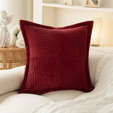 2Pcs Boho Splicing Striped Corduroy Pillow Covers Cross Stitching Textured Throw Pillowcases Home Decor Wine Red