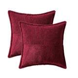 2Pcs Boho Splicing Striped Corduroy Pillow Covers Cross Stitching Textured Throw Pillowcases Home Decor Wine Red