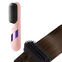 2-in-1 Cordless Hair Straightener Brush Portable Hair Comb with LED Display Hair Styling Tool Pink