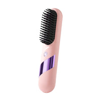 2-in-1 Cordless Hair Straightener Brush Portable Hair Comb with LED Display Hair Styling Tool Pink