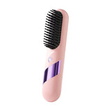 2-in-1 Cordless Hair Straightener Brush Portable Hair Comb with LED Display Hair Styling Tool Pink