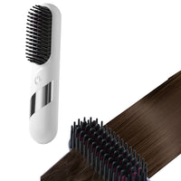 2-in-1 Cordless Hair Straightener Brush Portable Hair Comb with LED Display Hair Styling Tool White