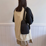 Solid Color Crossbody Bag with Zipper Closure Adjustable Strap Casual Commuting Sling Bag Black
