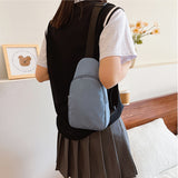 Solid Color Crossbody Bag with Zipper Closure Adjustable Strap Casual Commuting Sling Bag Blue