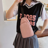Solid Color Crossbody Bag with Zipper Closure Adjustable Strap Casual Commuting Sling Bag Pink