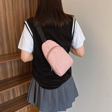 Solid Color Crossbody Bag with Zipper Closure Adjustable Strap Casual Commuting Sling Bag Pink