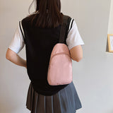 Solid Color Crossbody Bag with Zipper Closure Adjustable Strap Casual Commuting Sling Bag Pink