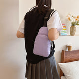 Solid Color Crossbody Bag with Zipper Closure Adjustable Strap Casual Commuting Sling Bag Purple
