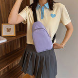Solid Color Crossbody Bag with Zipper Closure Adjustable Strap Casual Commuting Sling Bag Purple