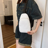 Solid Color Crossbody Bag with Zipper Closure Adjustable Strap Casual Commuting Sling Bag White