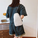 Solid Color Crossbody Bag with Zipper Closure Adjustable Strap Casual Commuting Sling Bag White
