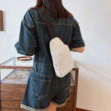 Solid Color Crossbody Bag with Zipper Closure Adjustable Strap Casual Commuting Sling Bag White