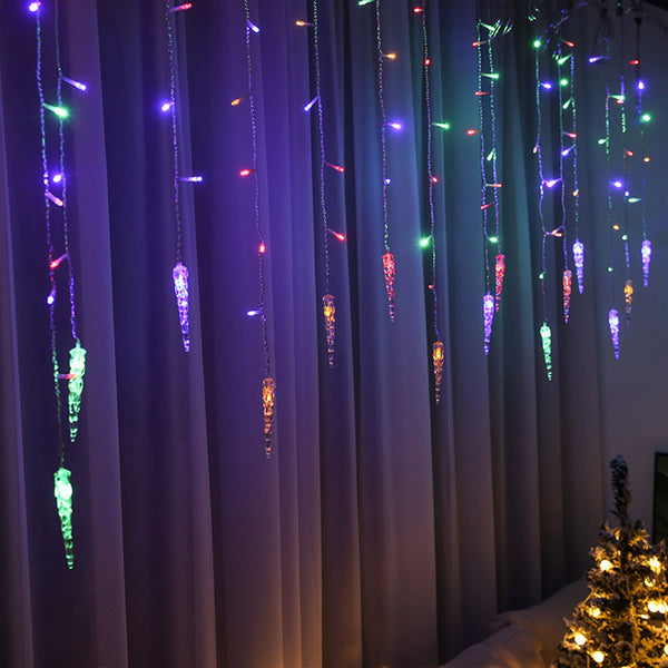 4-Meter Solar LED Icicle Light Falling Rain Curtain Fairy String Lights for Outdoor Party Decor Multicolour