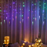 4-Meter Solar LED Icicle Light Falling Rain Curtain Fairy String Lights for Outdoor Party Decor Multicolour