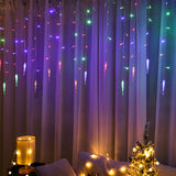 4-Meter Solar LED Icicle Light Falling Rain Curtain Fairy String Lights for Outdoor Party Decor Multicolour