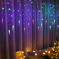 4-Meter Solar LED Icicle Light Falling Rain Curtain Fairy String Lights for Outdoor Party Decor Multicolour