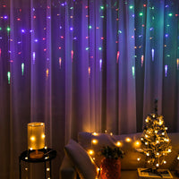 4-Meter Solar LED Icicle Light Falling Rain Curtain Fairy String Lights for Outdoor Party Decor Multicolour