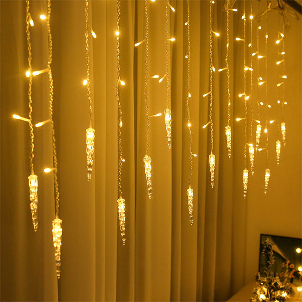 4-Meter Solar LED Icicle Light Falling Rain Curtain Fairy String Lights for Outdoor Party Decor Warm White