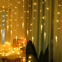 4-Meter Solar LED Icicle Light Falling Rain Curtain Fairy String Lights for Outdoor Party Decor Warm White