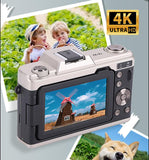 4K Ultra HD Digital Camera with 68MP with 180 Degree  Flip Screen Black
