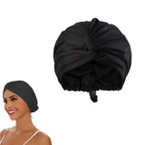 Adjustable Double Layer Sleeping Cap Satin Night Cap Hair Bonnet Black