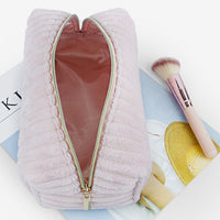 Velvet Quilted Travel Toiletry Pouch Cosmetic Organizer Bag Bridesmaid Makeup Bag Pink