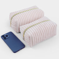 Velvet Quilted Travel Toiletry Pouch Cosmetic Organizer Bag Bridesmaid Makeup Bag Pink