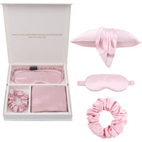 100% Mulberry 19Momme Silk Sleep Set Silk Bedding Pillowcase Eye Mask and Scrunchie Pink