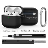 Compatible with Apple Airpods 4 Silicone Full Case Keychain and Cleaner Kit Black