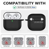Compatible with Apple Airpods 4 Silicone Full Case Keychain and Cleaner Kit Black
