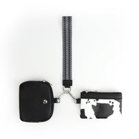 Mini Zip Around Dual Pouch Wristlet With Strap Wristlet Keychain Wallet Coin Purse Cow Print Style