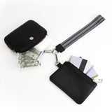 Mini Zip Around Dual Pouch Wristlet With Strap Wristlet Keychain Wallet Coin Purse Pure Black Style