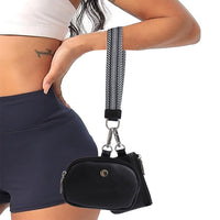 Mini Zip Around Dual Pouch Wristlet With Strap Wristlet Keychain Wallet Coin Purse Pure Black Style