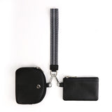 Mini Zip Around Dual Pouch Wristlet With Strap Wristlet Keychain Wallet Coin Purse Pure Black Style