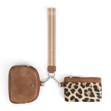 Mini Zip Around Dual Pouch Wristlet With Strap Wristlet Keychain Wallet Coin Purse Leopard Style