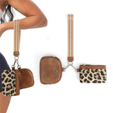 Mini Zip Around Dual Pouch Wristlet With Strap Wristlet Keychain Wallet Coin Purse Leopard Style